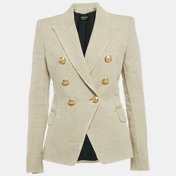 Balmain Jackets & Blazers - Balmain Beige Linen Double Breasted Blazer M